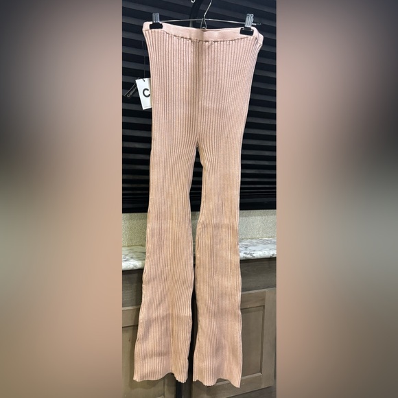 Callahan Pants - Callahan Knitwear Pink High Waisted Flare Leg Ribbed Casual Pant WN Large NWT